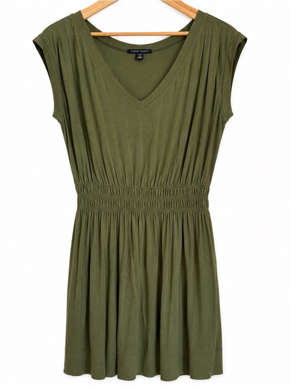 Banana Republic Women’s Olive Green V-Neck Smocked Waist Dress, Size Small
